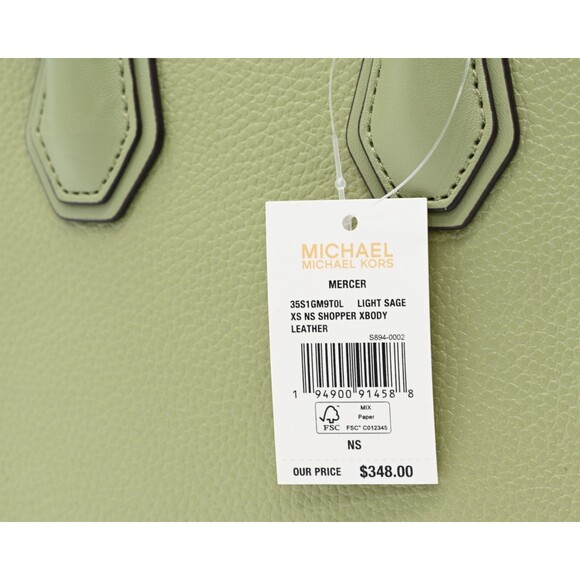 Michael Kors Mercer XS Light Sage Green Pebbled Leather Crossbody Purse Handbag - Picture 9 of 16